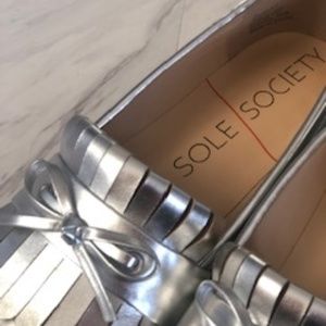 NWOT, Silver Sole Society Loafers, Size 8.